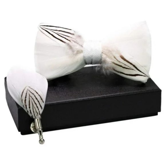 NEW MENS Bow tie Brooch Sets White - Picture 2 of 6